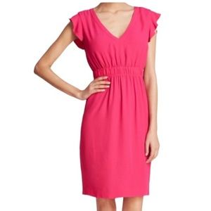 KATE SPADE New York Fluid V-Neck Ruffle Sleeve Crepe Frill Sheath Dress, Pink, 6